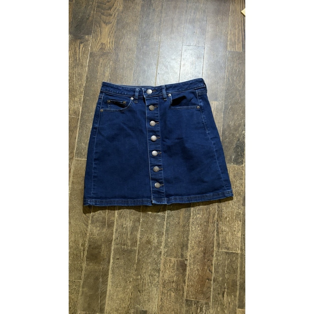 LOFT Jean Skirt Denim Womens 4 Blue Button Front A-Line 5 Pockets Casual